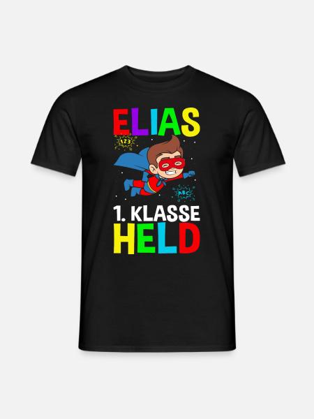 Schulkind Elias 1. Klasse Held - Männer T-Shirt - Schwarz