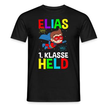 Schulkind Elias 1. Klasse Held - Männer T-Shirt - Schwarz - Vorne - AI Model Male 178 light (178cm)