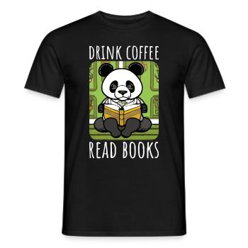 Drink coffee, read books - Panda Illustration - Men's T-Shirt - black - Front - AI Model Male 178 light (178cm)