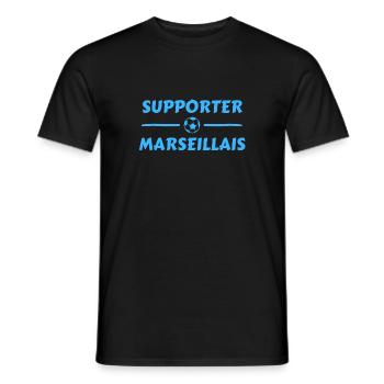 t-shirt marseille football supporter marseillais - T-shirt homme - noir - Devant - AI Model Male 178 light (178cm)