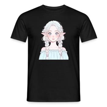 Anime, Fille d’anime, Fille d’anime, Elfe - T-shirt homme - noir - Devant - AI Model Male 178 light (178cm)