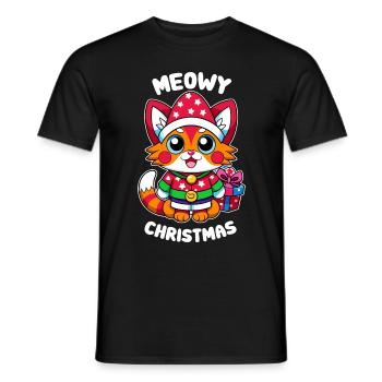 Meowy Christmas - Geschenk mit Katze - Männer T-Shirt - Schwarz - Vorne - AI Model Male 178 light (178cm)