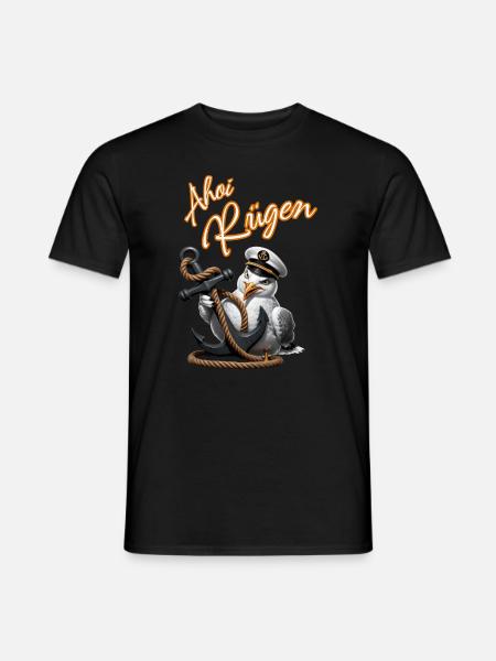 Ahoi Rügen ! lustige Möwe mit Anker - Männer T-Shirt - Schwarz
