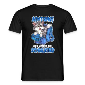Achtung hier kommt ein Schulkind Einschulung Katze - Männer T-Shirt - Schwarz - Vorne - AI Model Male 178 light (178cm)