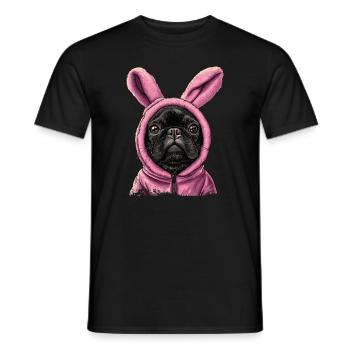 Bouledogue français en costume de lapin - T-shirt homme - noir - Devant - AI Model Male 178 light (178cm)