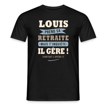 Louis humour retraite cadeau retraité - T-shirt homme - noir - Devant - AI Model Male 178 light (178cm)