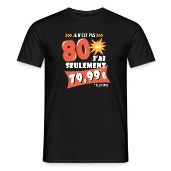 80 ans anniversaire humour 80e anniversaire - T-shirt homme - noir - Devant - AI Model Male 178 light (178cm)