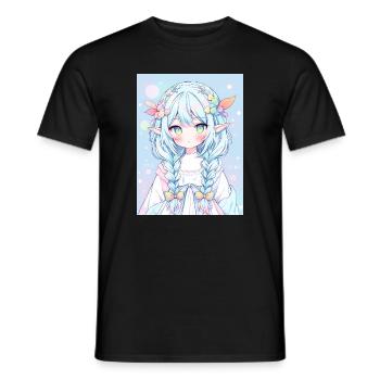 elf, anime, girl, otaku, kawaii, cute - Men's T-Shirt - black - Front - AI Model Male 178 light (178cm)