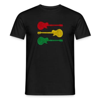 Guitars with reggae colors in vintage grunge style - Men's T-Shirt - black - Front - AI Model Male 178 light (178cm)