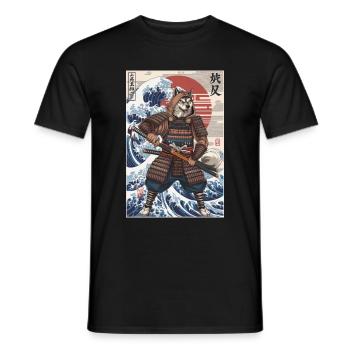 Shiba Inu Samouraï avec motif de vague japonaise - T-shirt homme - noir - Devant - AI Model Male 178 light (178cm)
