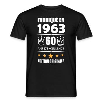 Vintage 1963 60Ans Anniversaire Cadeau Homme Femme - T-shirt homme - noir - Devant - AI Model Male 178 light (178cm)