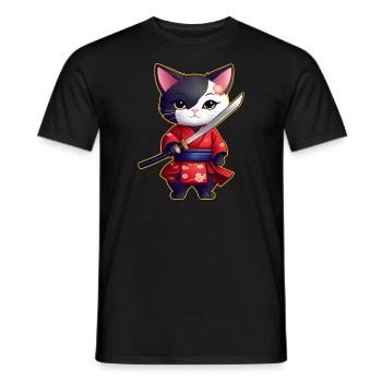 Niedliche Samurai Katze - Männer T-Shirt - Schwarz - Vorne - AI Model Male 178 light (178cm)