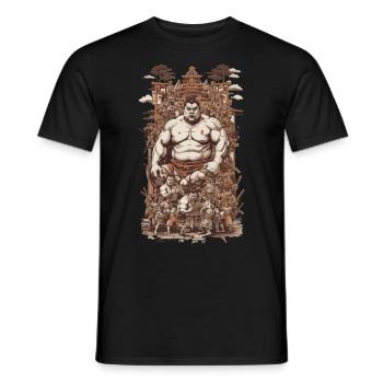 Retro Sumoringer Japanische Kampfkunst Collage - Männer T-Shirt - Schwarz - Vorne - AI Model Male 178 light (178cm)