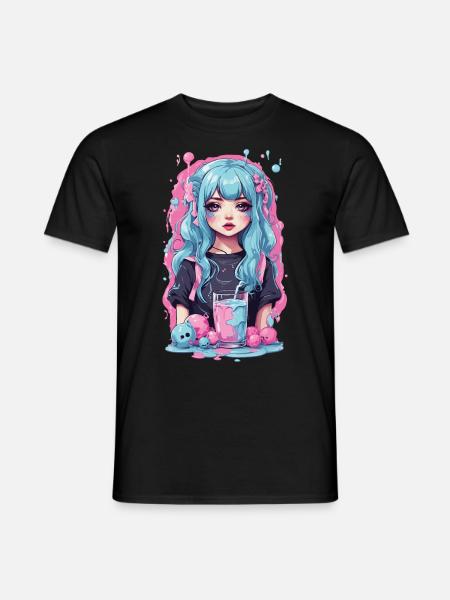Kawaii Anime Girl Gothic Milkshake Manga Design - Männer T-Shirt - Schwarz