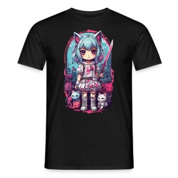 Kawaii Samurai Cat Girl Anime Otaku Design - Men's T-Shirt - black - Front - AI Model Male 178 light (178cm)