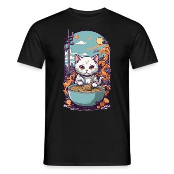 Kawaii Katze Liebt Japanische Ramen Nudelsuppe - Männer T-Shirt - Schwarz - Vorne - AI Model Male 178 light (178cm)