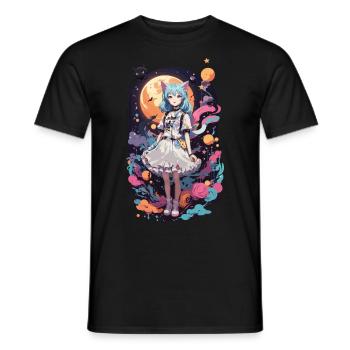 Kemonomimi Cats Girl Kawaii Anime Goth eGirl - Men's T-Shirt - black - Front - AI Model Male 178 light (178cm)