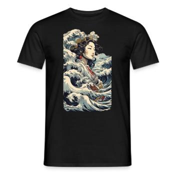 Geisha Ukiyo-E Welle Retro Streetwear Kunst - Männer T-Shirt - Schwarz - Vorne - AI Model Male 178 light (178cm)