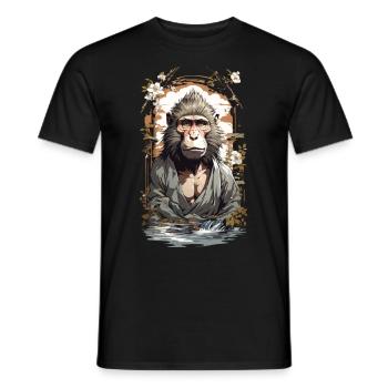 Figure mythique singe fleurs de cerisier Ukiyo-E Style Vintage - T-shirt homme - noir - Devant - AI Model Male 178 light (178cm)