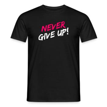 "Never Give Up!" Motivation in pink and white - Men's T-Shirt - black - Front - AI Model Male 178 light (178cm)