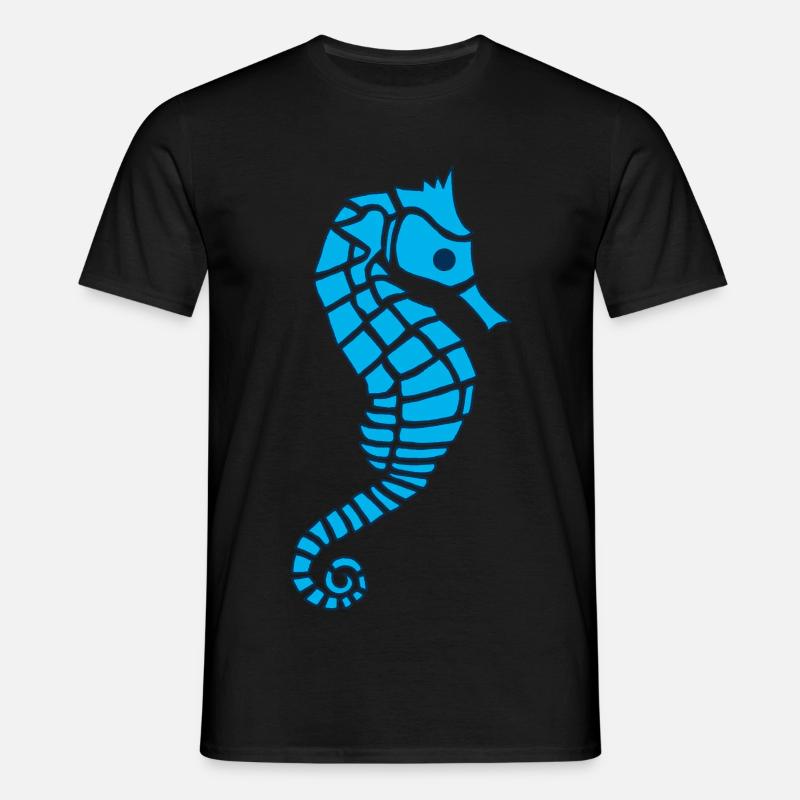 Blaues Seepferdchen - Männer T-Shirt - Schwarz