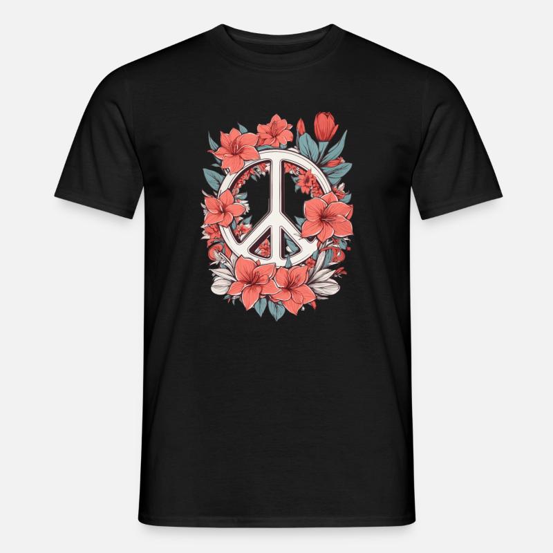 Fredstegn med blomster - T-shirt herr - svart