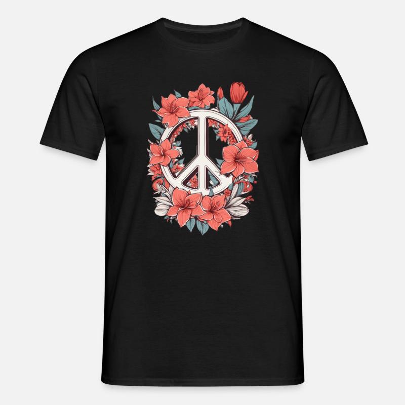Friedenszeichen mit Blumen - Männer T-Shirt - Schwarz