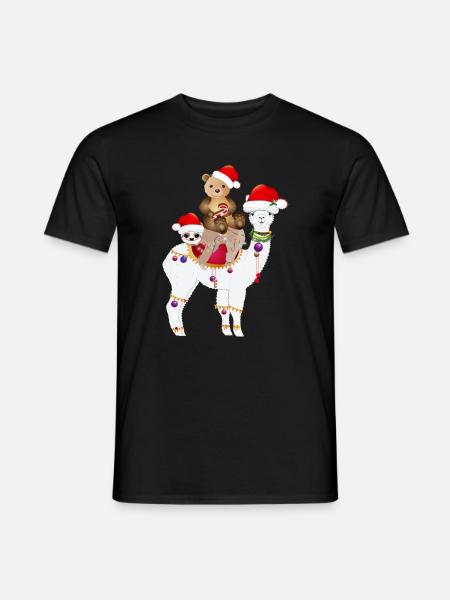 Alpaka,Faultier und Braunbär feiern Weihnachten - Mænd T-shirt - sort