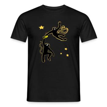 Two monkeys swinging a beer - Men's T-Shirt - black - Front - AI Model Male 178 light (178cm)