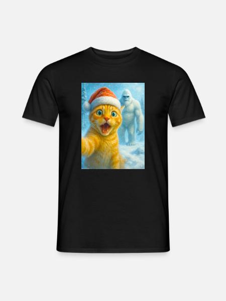 cat, Santa hat, Yeti, Christmas, snow, meme,selfi - Men's T-Shirt - black