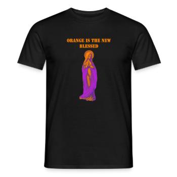 Orange Is The New Sacred Virgin Mary - Men's T-Shirt - black - Front - AI Model Male 178 light (178cm)
