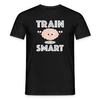 Train Smart | Fitness, brain, funny sayings - Men's T-Shirt - black - Front - AI Model Male 178 light (178cm)