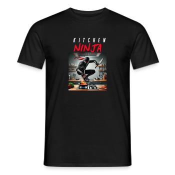 Kitchen Ninja – Hot with Knife & Humor - Men's T-Shirt - black - Front - AI Model Male 178 light (178cm)