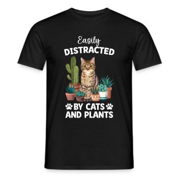 Easily Distracted By Cats And Plants - Men's T-Shirt - black - Front - AI Model Male 178 light (178cm)