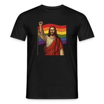 Puissance de l’orgueil de Jésus – Arc-en-ciel et poing - T-shirt homme - noir - Devant - AI Model Male 178 light (178cm)