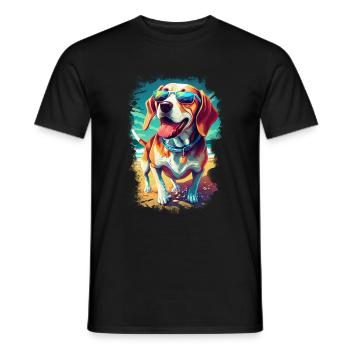 cooler Beagle mit Sonnenbrille am Strand - Männer T-Shirt - Schwarz - Vorne - AI Model Male 178 light (178cm)
