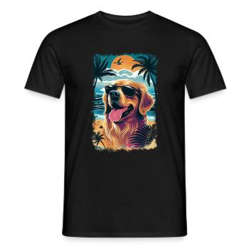 Golden retriever with sunglasses on the beach - Men's T-Shirt - black - Front - AI Model Male 178 light (178cm)