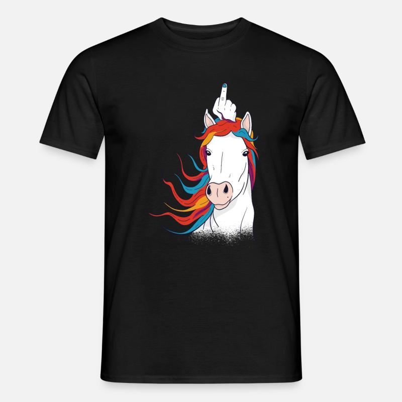 Einhorn Mittelfinger - Männer T-Shirt - Schwarz