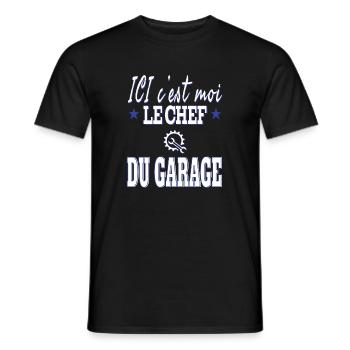 Ici c'est moi le chef du garage. Humour mécanicien - T-shirt homme - noir - Devant - AI Model Male 178 light (178cm)