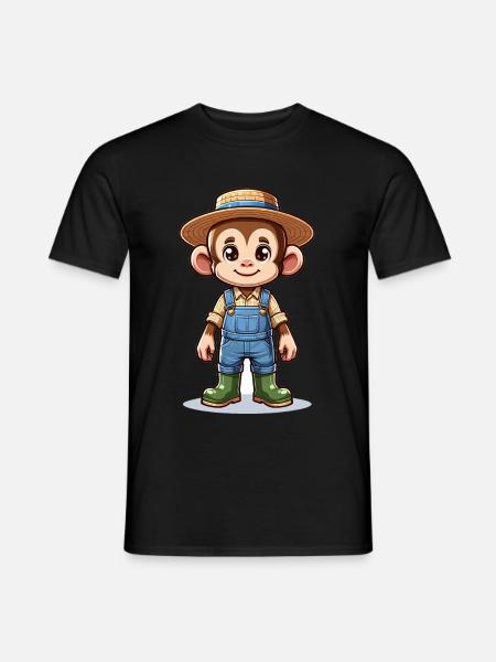 Cute Monkey Farmer - Men's T-Shirt - black