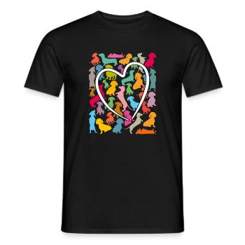 viele bunte Dackel und großes Herz - Männer T-Shirt - Schwarz - Vorne - AI Model Male 178 light (178cm)