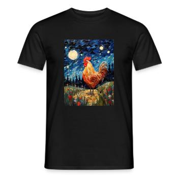 Poulet Van Gogh style nuit étoilée - T-shirt homme - noir - Devant - AI Model Male 178 light (178cm)