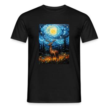 Cerf, Van Gogh, Style Nuit Étoilée - T-shirt homme - noir - Devant - AI Model Male 178 light (178cm)