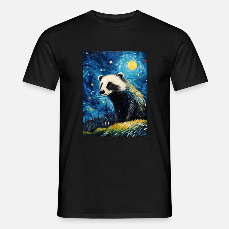 Dachs van gogh sternennacht - Männer T-Shirt - Schwarz