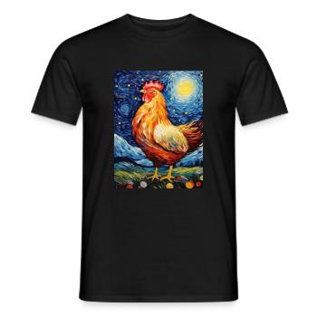Poulet, Van Gogh, Style Nuit Étoilée - T-shirt homme - noir - Devant - AI Model Male 178 light (178cm)