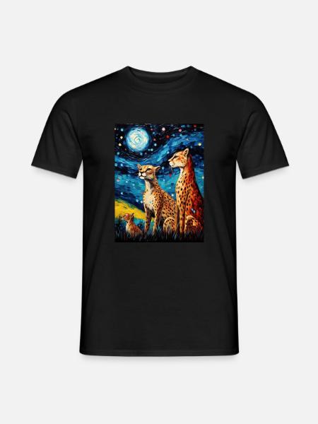 Guépard, Van Gogh, Nuit Étoilée, Animal - T-shirt homme - noir