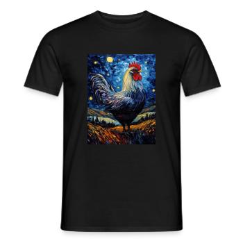 Rooster, Van Gogh, Starry Night, Animal, Chicken - Men's T-Shirt - black - Front - AI Model Male 178 light (178cm)