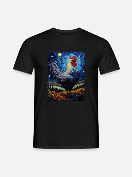 hahn, van gogh, sternennacht, tier, huhn - Männer T-Shirt - Schwarz