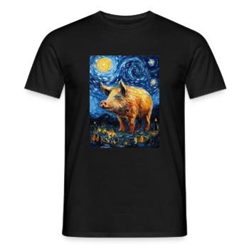 Sanglier, Van Gogh, Style Nuit Étoilée - T-shirt homme - noir - Devant - AI Model Male 178 light (178cm)