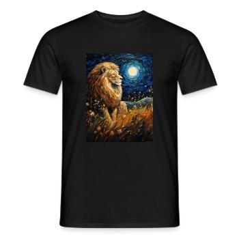 Lion, Van Gogh, Nuit Étoilée, Animal, Lions - T-shirt homme - noir - Devant - AI Model Male 178 light (178cm)